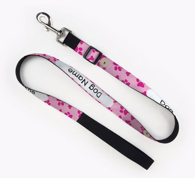 Personalised Fabric Lead with Bone and Paw Pattern and {breedFullName} Icon